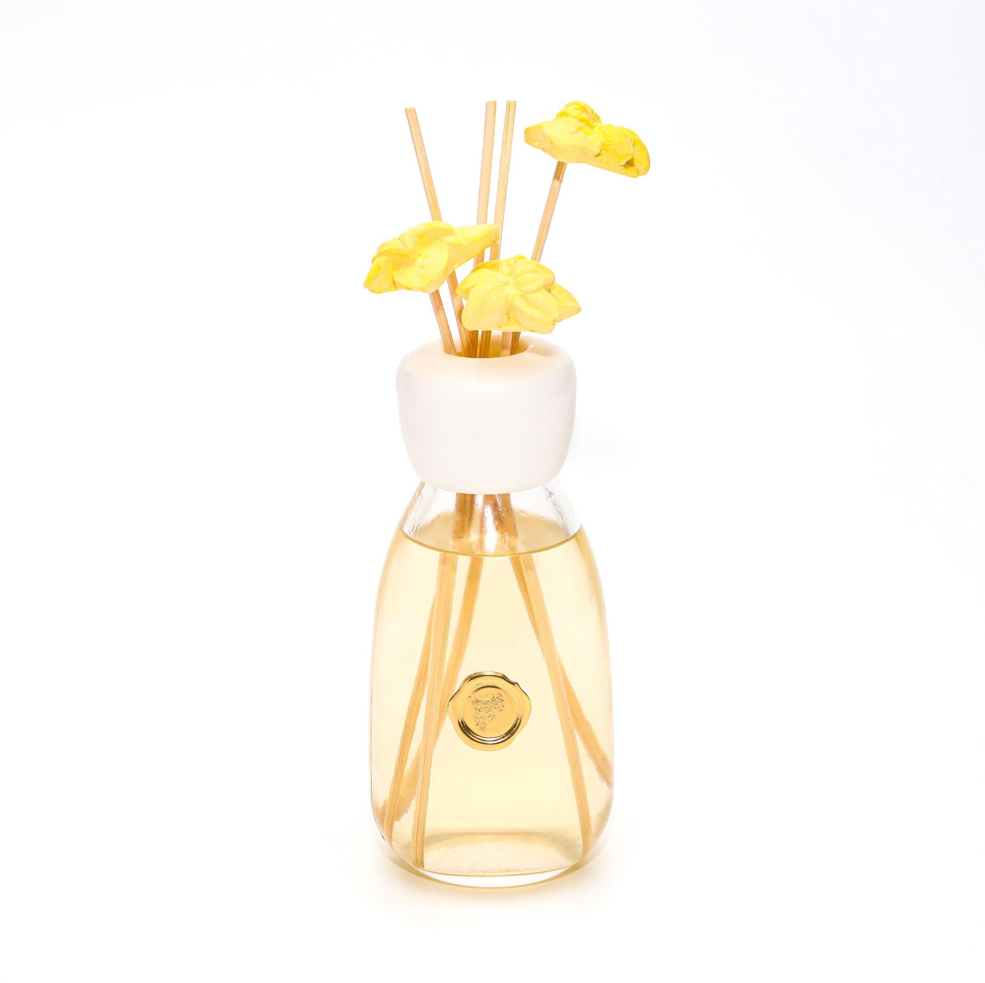 230 ml Sarı Seramik Çiçek Taş Çubuklu Hanımeli Oda Kokusu