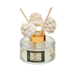 Yılbaşı 150 ml Kozalak Seramik Taşlı Bambu Çubuklu Amber Wood Oda Kokusu