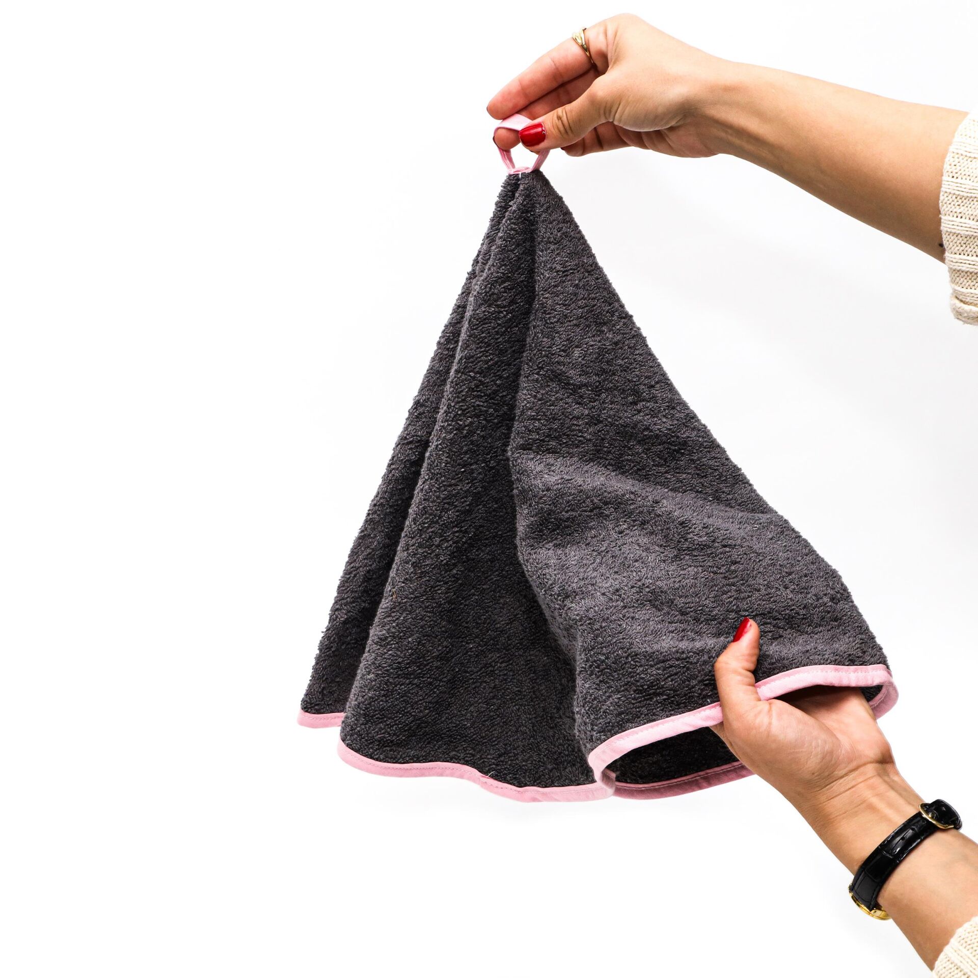 Fuşya Yuvarlak Havlu ve Nakışlı Kurulama Bezi Seti