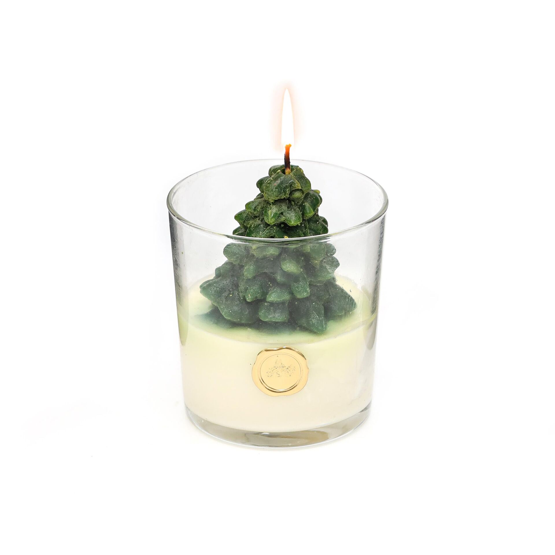 Yılbaşı Cam İçi Spice Orange Kokulu Yeşil Çam Ağacı Dekorlu Vegan Mum