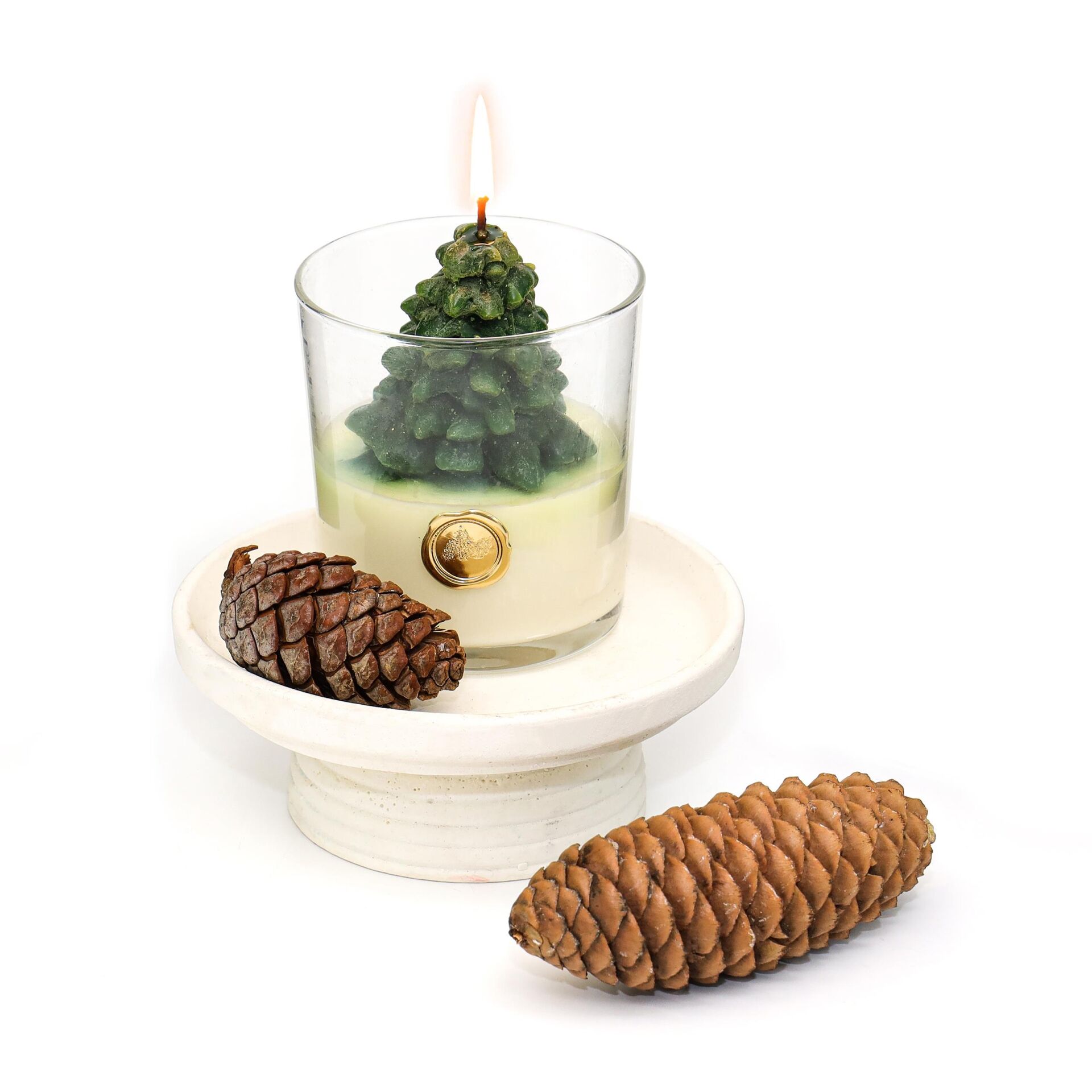 Yılbaşı Cam İçi Spice Orange Kokulu Yeşil Çam Ağacı Dekorlu Vegan Mum