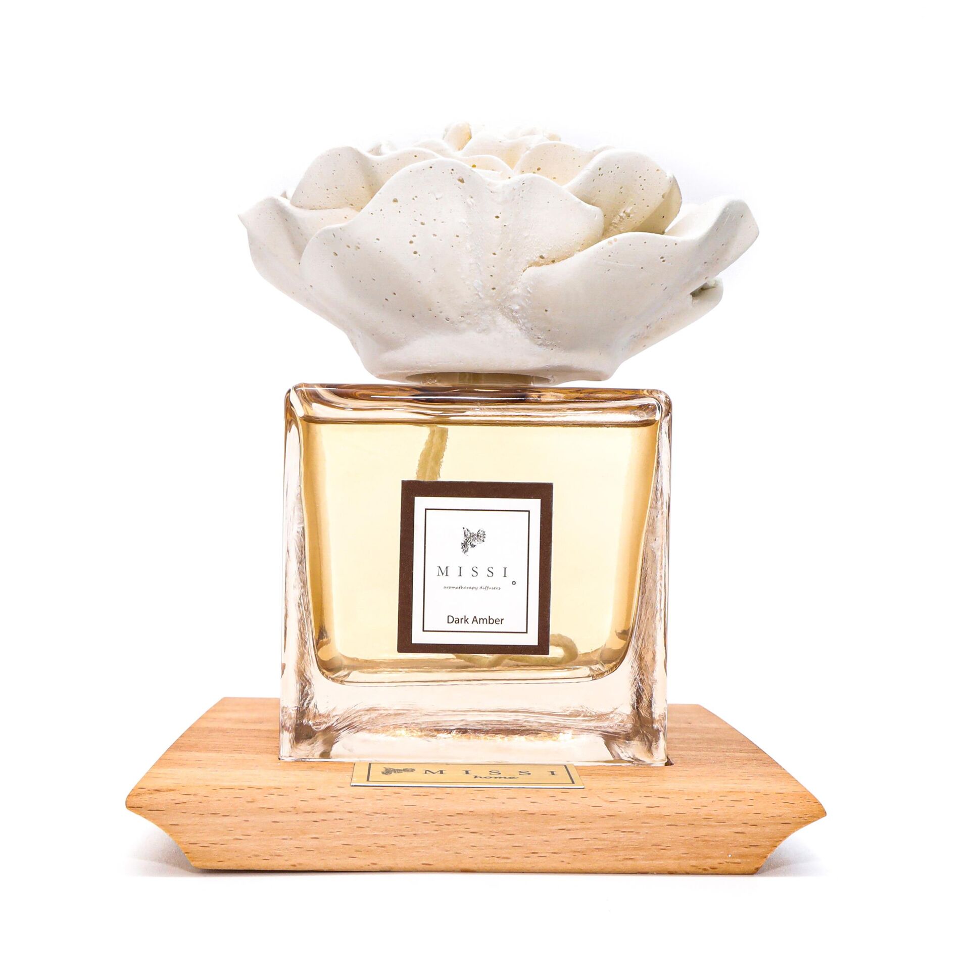 500 ml Masif Ahşap Kaideli Kare Şişe Dark Amber Oda Kokusu