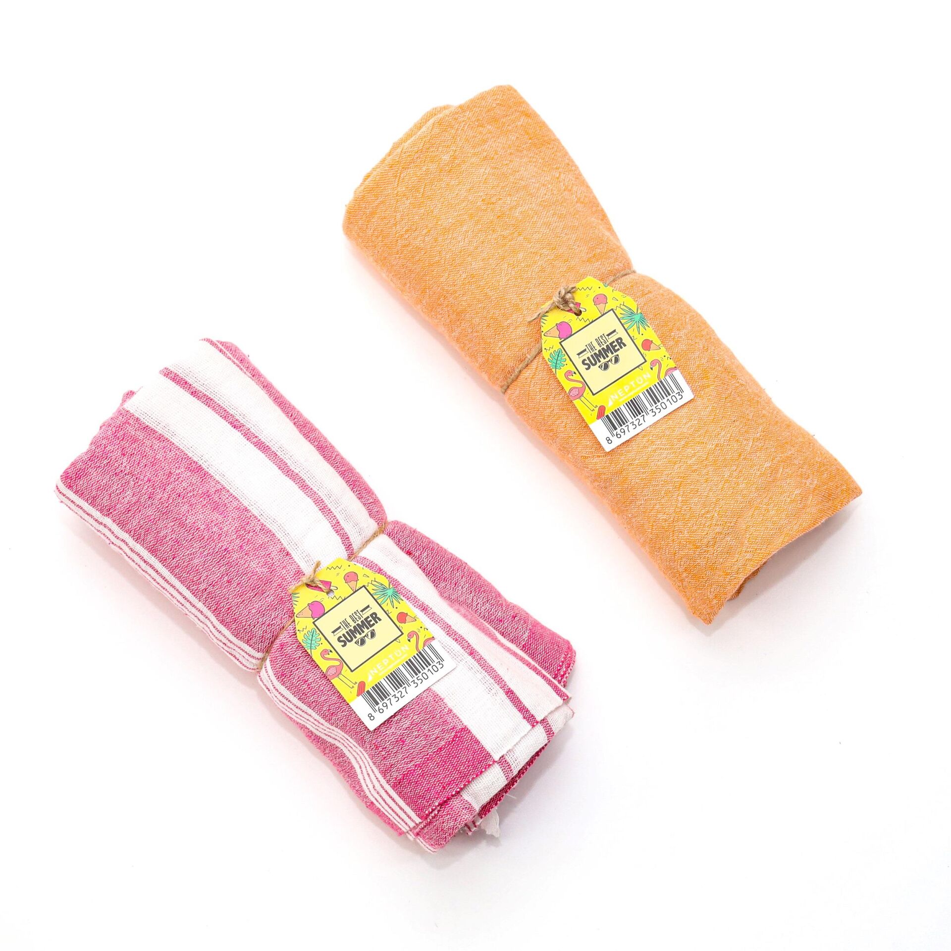 Pembe ve Turuncu Yıkanmış Pamuk Peştemal Seti