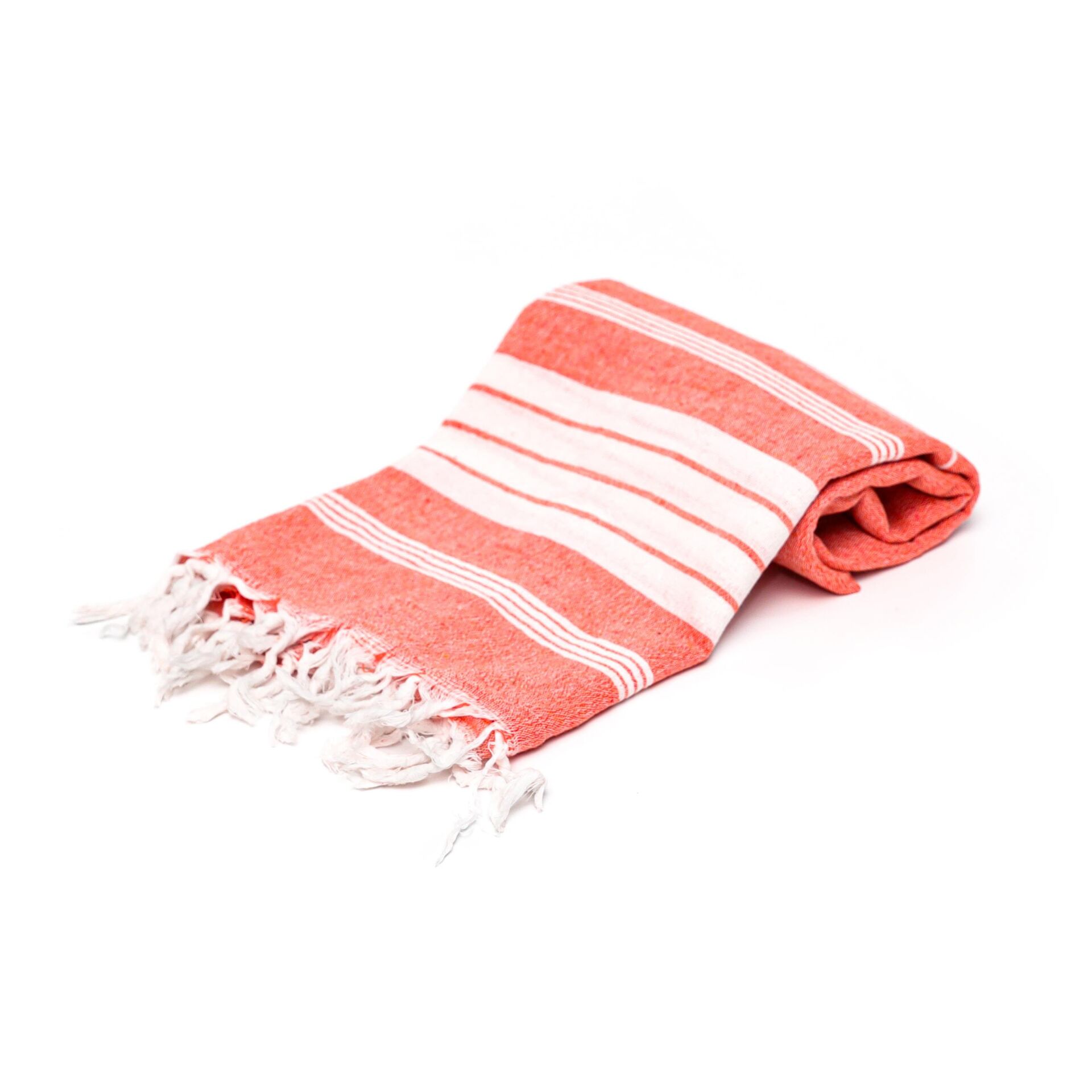 Turuncu Beyaz Şeritli Yıkanmış Pamuk Peştemal