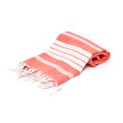 Turuncu Beyaz Şeritli Yıkanmış Pamuk Peştemal