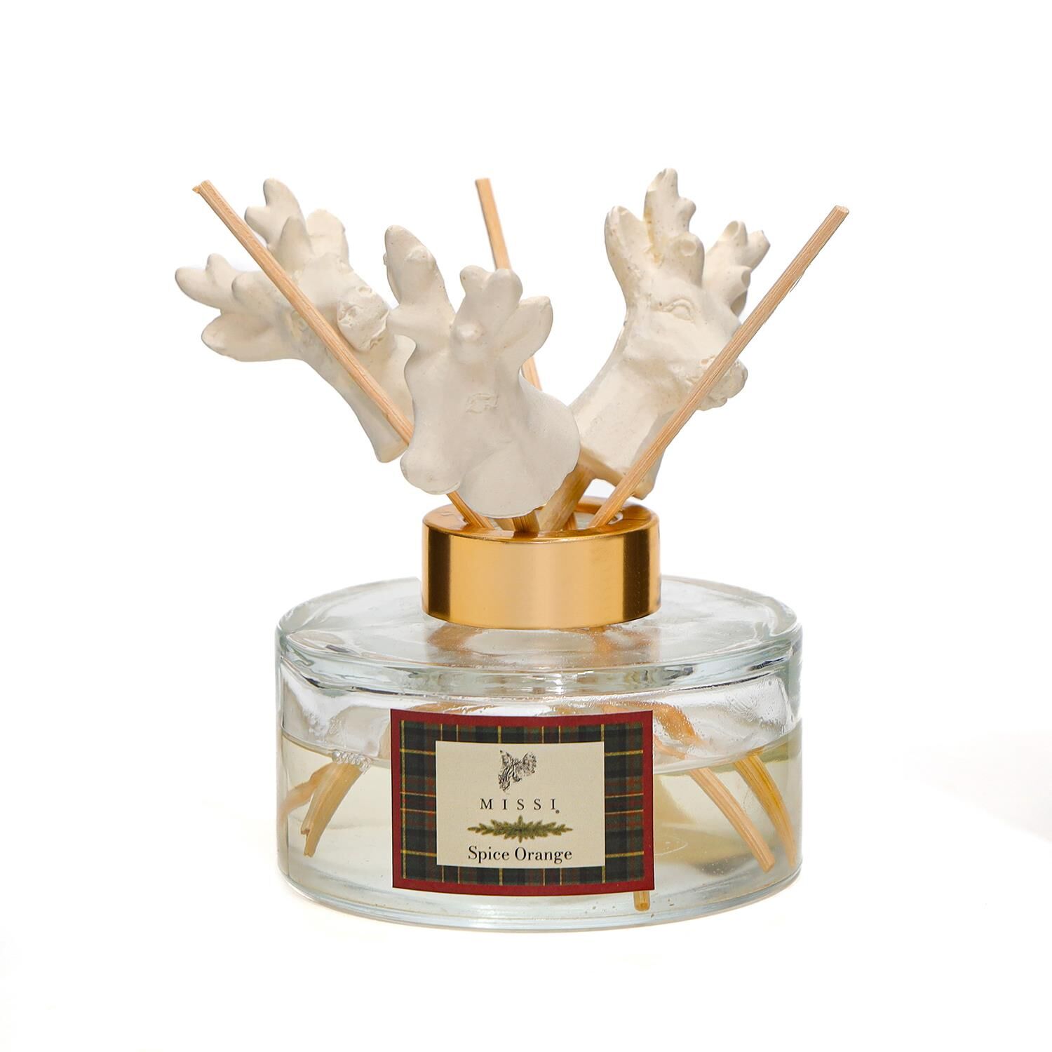 Yılbaşı 150 ml Geyik Seramik Taş Bambu Çubuklu Spice Orange Oda Kokusu