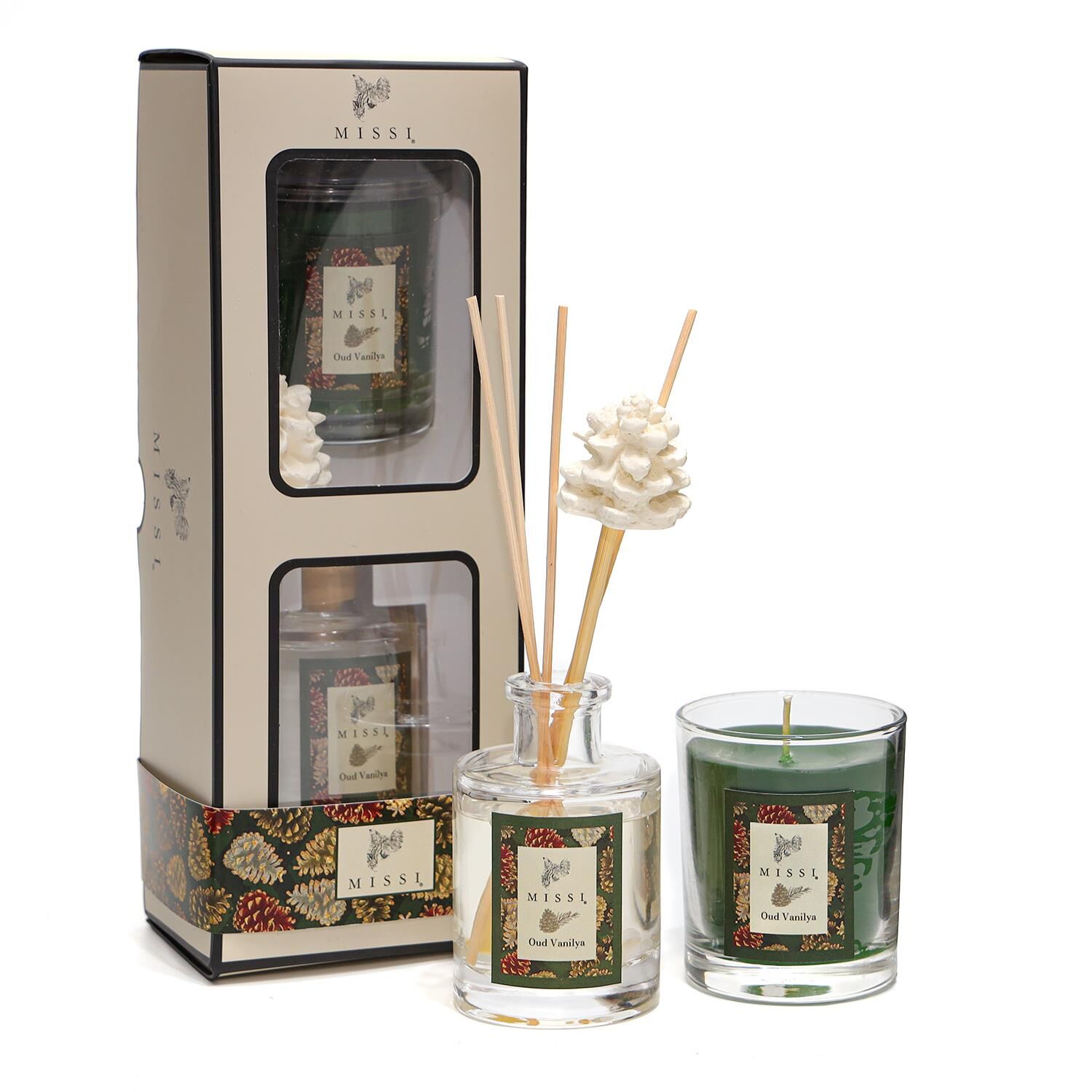 Yılbaşı Oud Vanilya Hediye Seti (Oda kokusu&Vegan Mum)