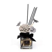 220 ml Siyah Kare Cam Şişe Seramik Çiçek Taş Bambu Çubuklu Vanilya Sandal Oda Kokusu