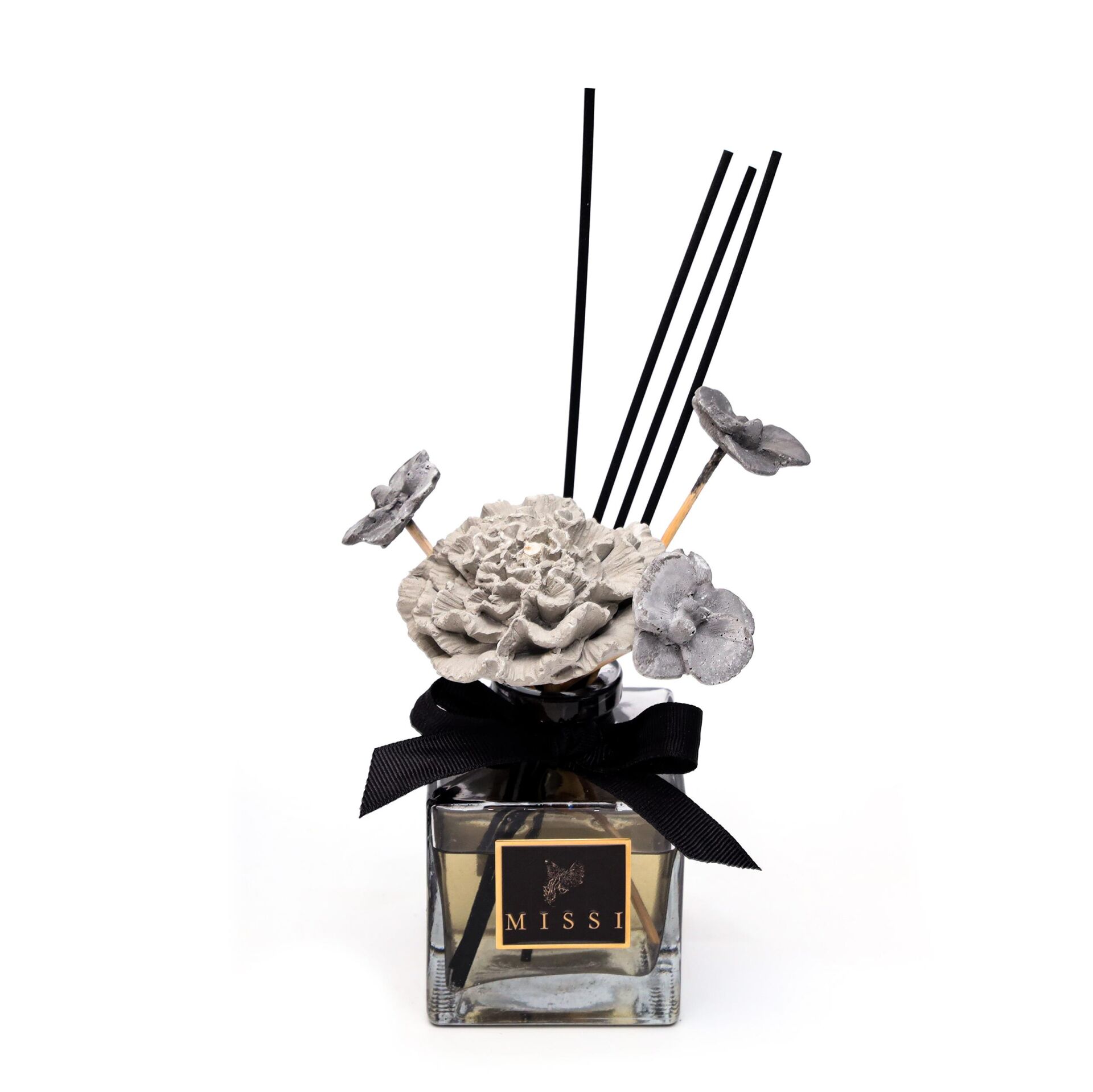 220 ml Siyah Kare Cam Şişe Seramik Çiçek Taş Bambu Çubuklu Sandal Wood Oda Kokusu