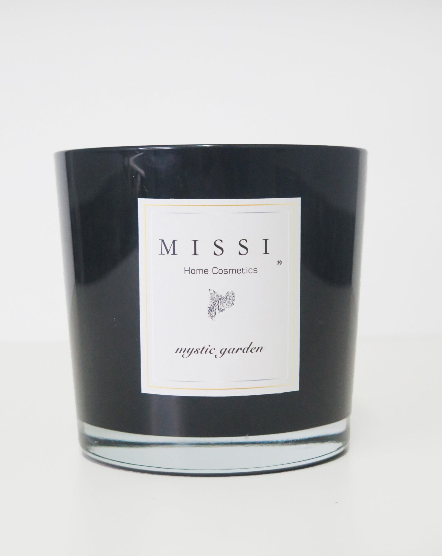 Large Siyah Parlak Cam Ahşap Fitilli Mystic Garden Kokulu Vegan Mum