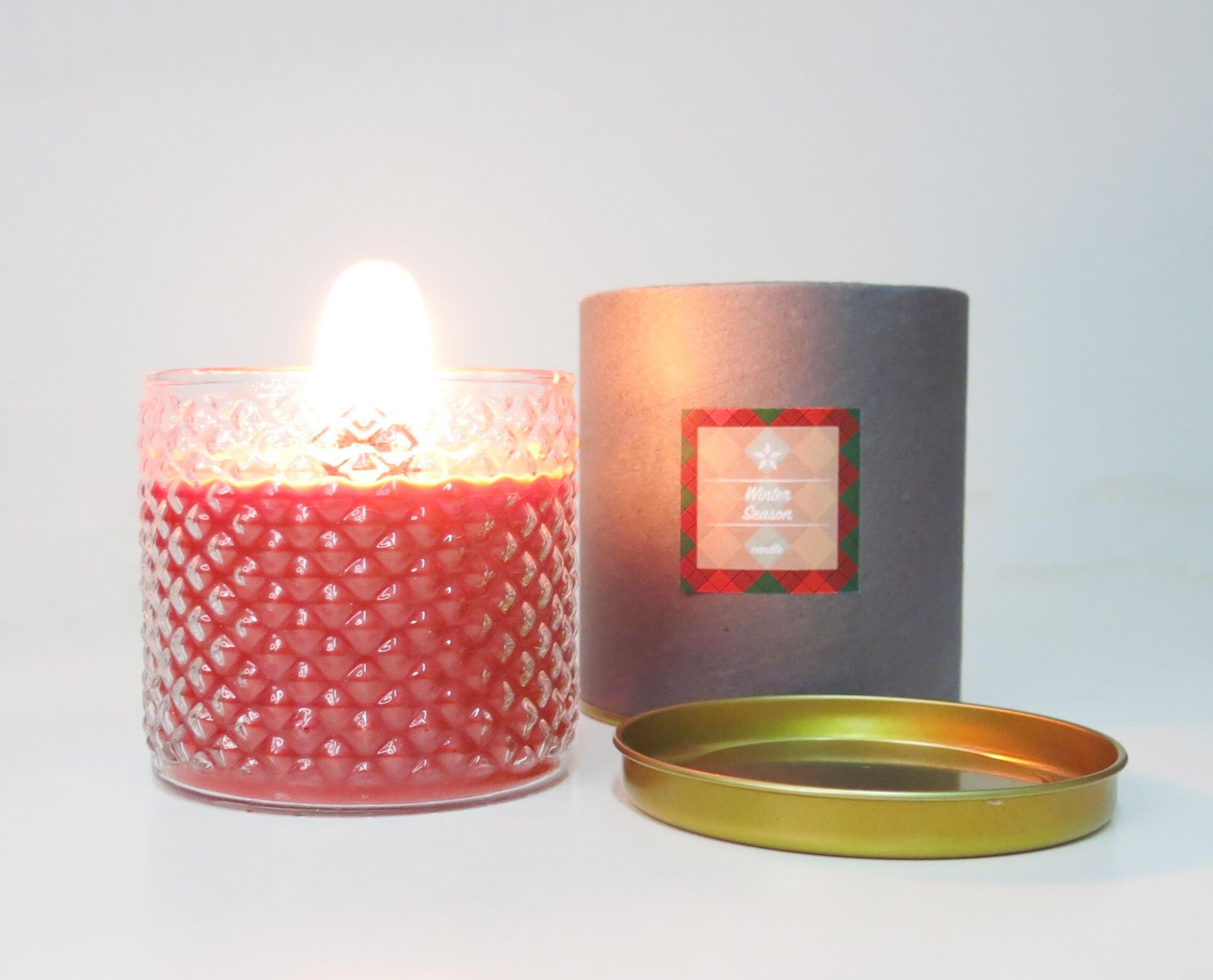 Kristal Bardak Spice Orange Kokulu Çıtırtılı Kırmızı Vegan Mum (Özel Kutulu)