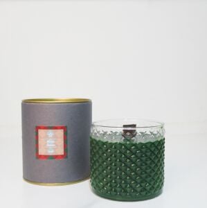 Özel Kutulu Kristal Cam Bardak Yeşil Apple&Cinnamon Kokulu Çıtırtılı Vegan Mum