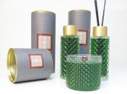 Özel Kutulu Kristal Cam Bardak Yeşil Apple&Cinnamon Kokulu Çıtırtılı Vegan Mum