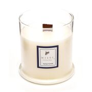 Büyük Üfleme Cam Ahşap Fitilli Vanilya Sandal Vegan Mum(380 gr)
