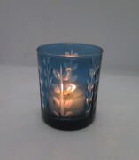 MİSSİ MAVİ KRİSTAL YAPRAK KESME ORTA BOY CAM MUMLUK