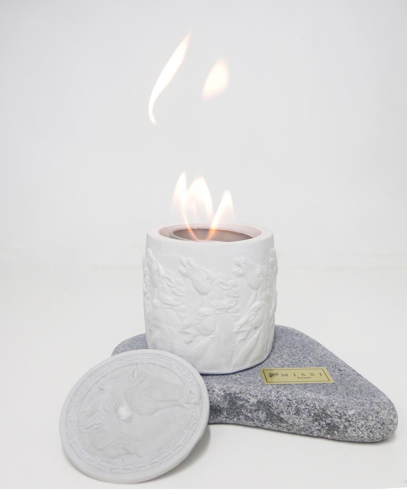 MİSSİ MERMER KAİDELİ MASÜSTÜ AT RÖLYEFLİ GRİ ŞÖMİNE