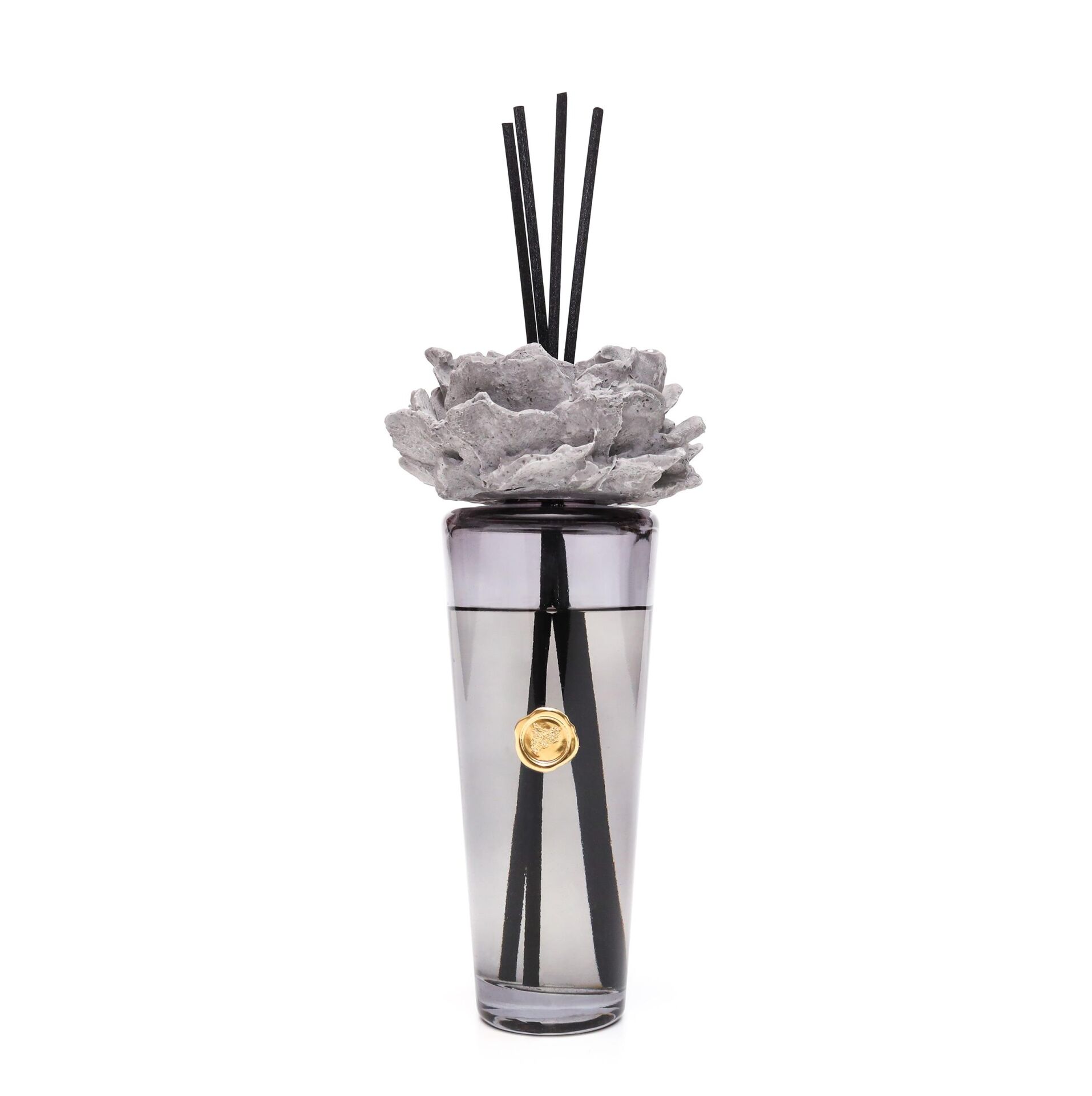 400 ml Siyah Konik Cam Şişe Seramik Taş Bambu Çubuklu Black Vanilya Oda Kokusu