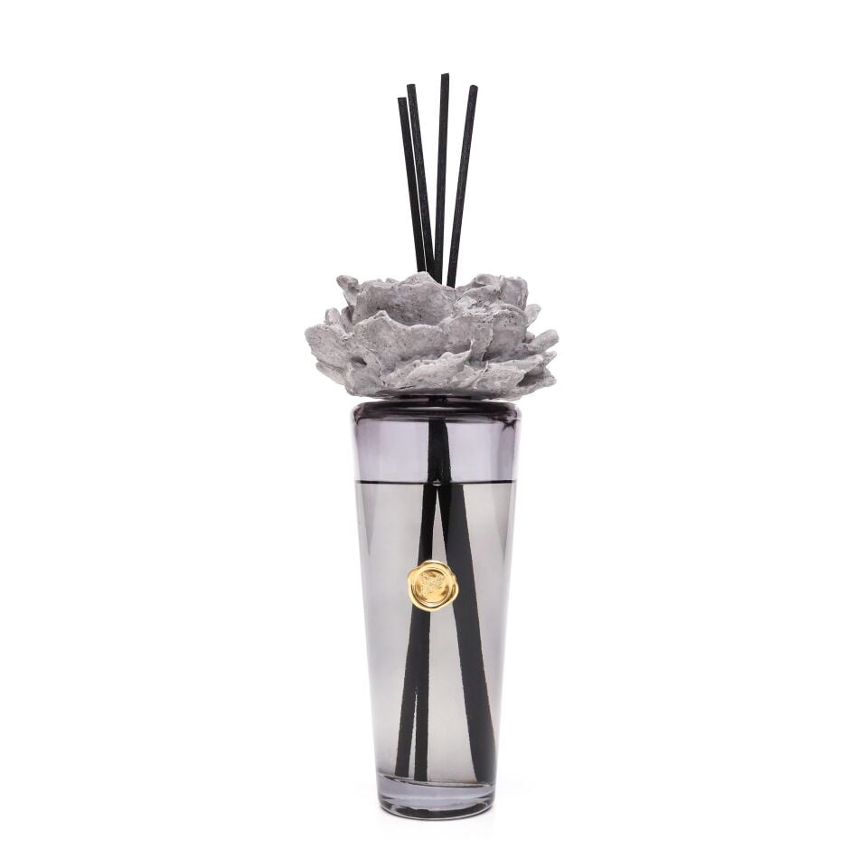 400 ml Siyah Konik Cam Şişe Seramik Taş Bambu Çubuklu Black Vanilya Oda Kokusu
