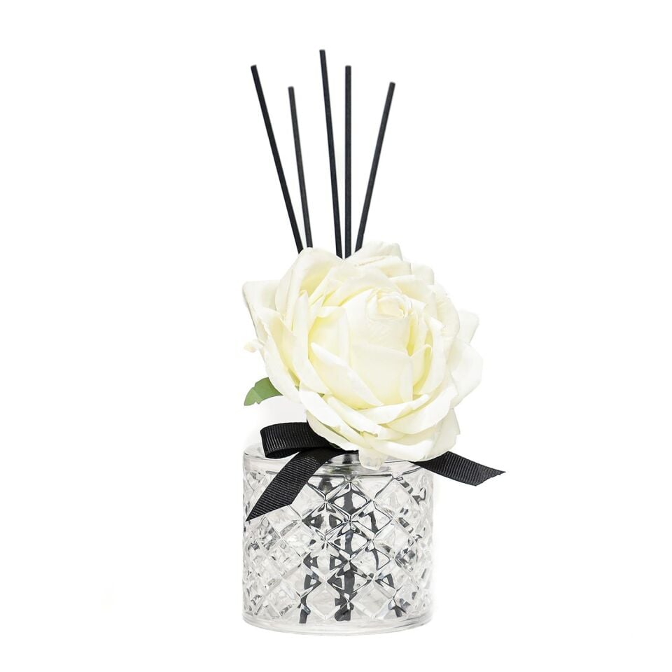 Kristal Gül Serisi- Şeffaf Cam/Black Vanilya Oda Kokusu