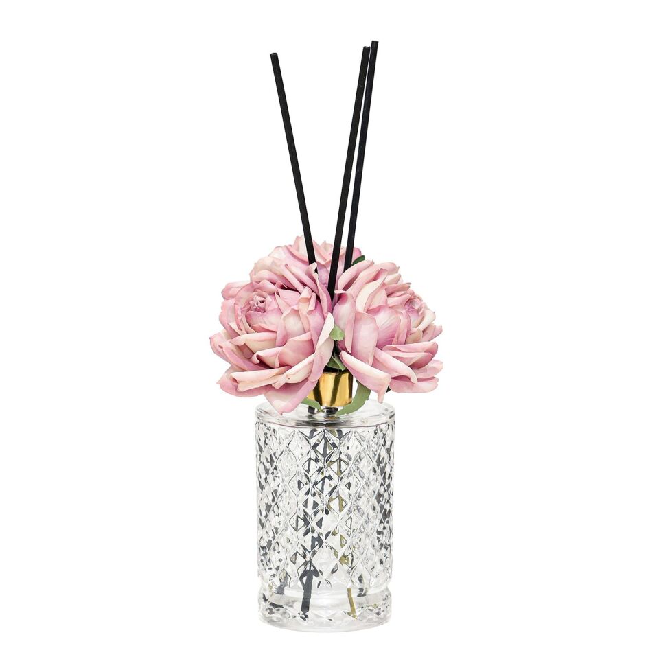 Kristal Gül Serisi- Şeffaf Silindir Cam/Iris Pudra Oda Kokusu