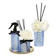 Kristal Gül Serisi- Mavi Silindir Cam/Yasemin Sandal Oda Kokusu