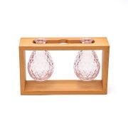 Masif Ahşap Standlı Pembe Cam Hanımeli Oda Kokusu ve Vazo Seti