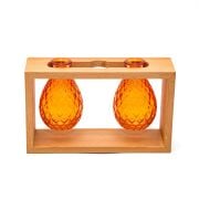 Masif Ahşap Standlı Turuncu Cam İncir-Nar Oda Kokusu ve Vazo Seti