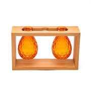 Masif Ahşap Standlı Turuncu Cam İncir-Nar Oda Kokusu ve Vazo Seti