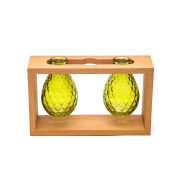 Masif Ahşap Standlı Yeşil Cam Yasemin Sandal Oda Kokusu ve Vazo Seti