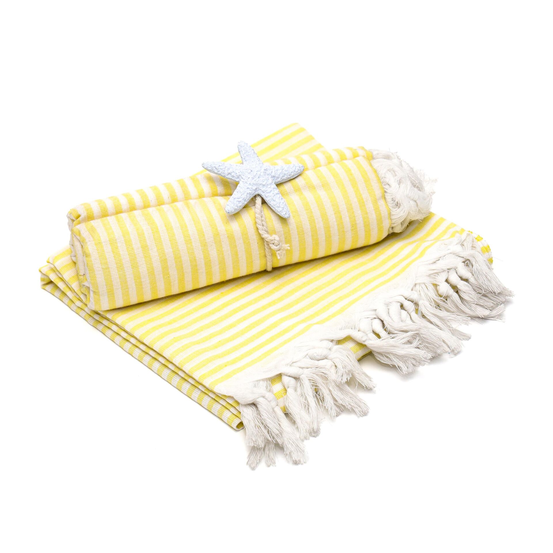 Sarı-Beyaz Çizgili Pamuk Peştemal(100x180 cm)
