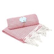 Kırmızı-Beyaz Çizgili Pamuk Peştemal (100x180 cm)