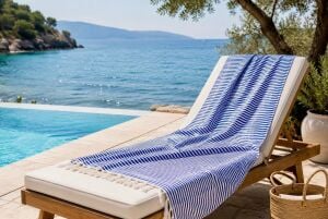 Ege Esintisi İnce Peştemal - Lacivert Çizgili -Pamuk Plaj, Havuz ve Hamam Peştemali