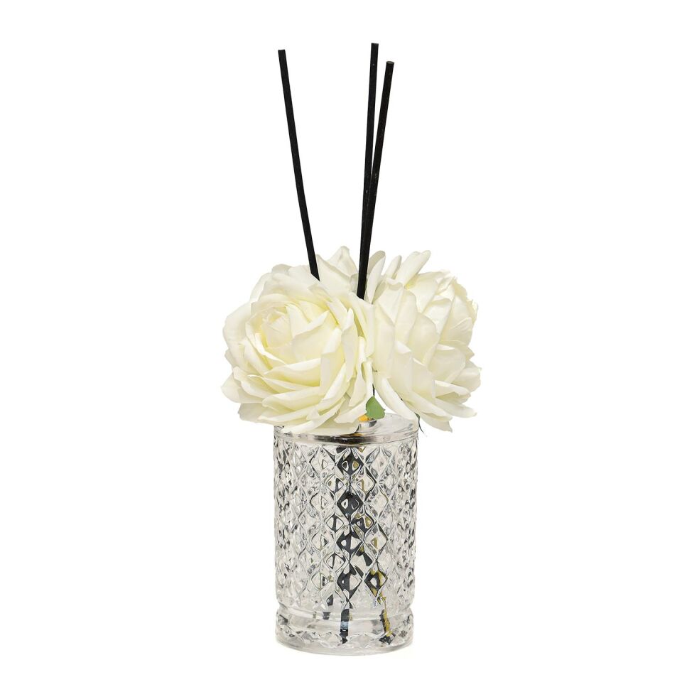 Kristal Gül Serisi-Şeffaf Silindir Cam/Black Vanilya Oda Kokusu