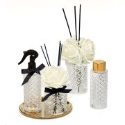 Kristal Gül Serisi-Şeffaf Silindir Cam/Black Vanilya Oda Kokusu