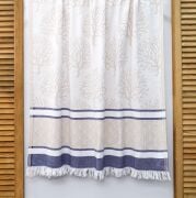 Lacivert Şeritli Mercan Jakarlı Bej Pamuk Peştemal