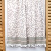 Bej Leopar Jakarlı Pamuk Peştemal