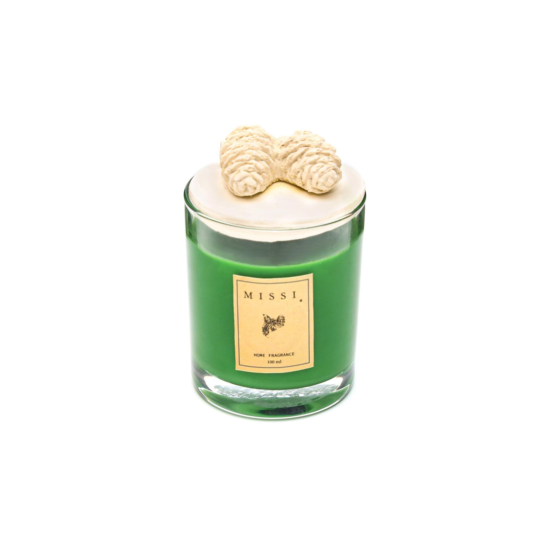 Kozalak2 Seramik Taş Kapaklı Apple&Cinnamon Kokulu Yeşil Vegan Mum (140 GR)