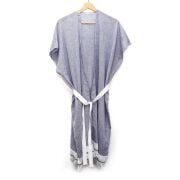 Beyaz Kuşaklı Gri Pamuk Peştemal Kimono