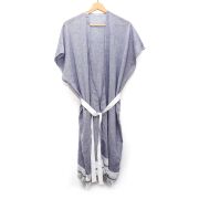 Beyaz Kuşaklı Gri Pamuk Peştemal Kimono