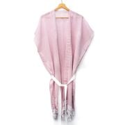 Beyaz Kuşaklı Pembe Pamuk Peştemal Kimono