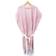 Beyaz Kuşaklı Pembe Pamuk Peştemal Kimono