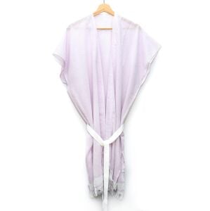 Beyaz Kuşaklı Açık Pembe Pamuk Peştemal Kimono