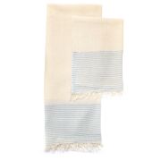 Ekru Renk Mavi çizgili Pamuk Peşkir ve Peştemal Seti