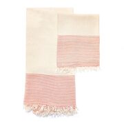 Ekru Renk Kırmızı Çizgili Pamuk Peşkir ve Peştemal Seti