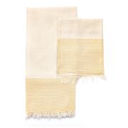 Ekru Renk Sarı Çizgili Pamuk Peşkir ve Peştemal Seti