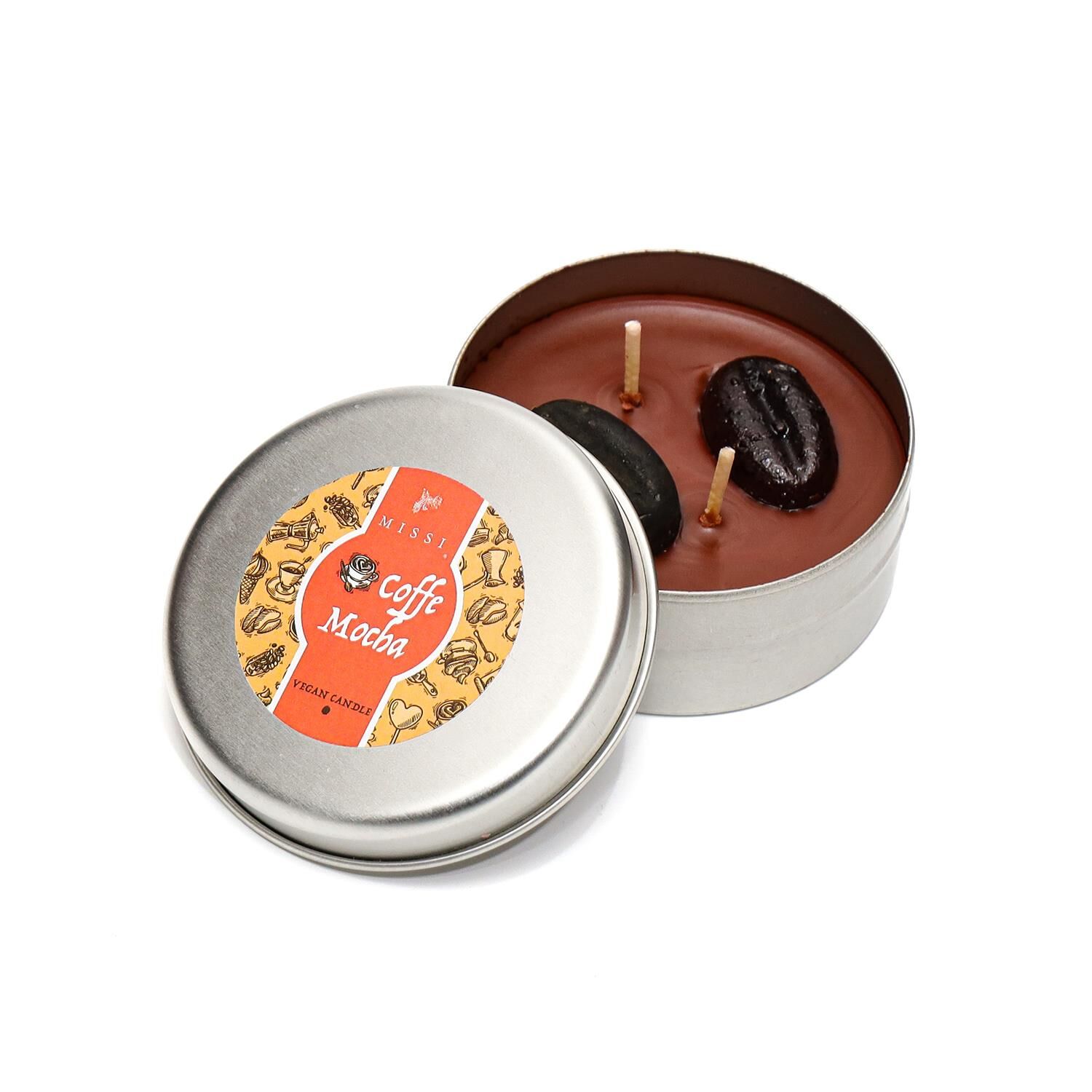 Coffe Mocha Kokulu Sılver Teneke Vegan Mum/Seyahat Mumu