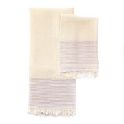 Ekru Renk Lila Çizgili Pamuk Peşkir ve Peştemal Seti