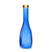 Gold Boyunlu Saks Mavisi Kabartmalı Ince Cam Vazo (26 CM)