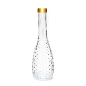 Gold Boyunlu Şeffaf Kabartmalı Ince Cam Vazo (26 CM)