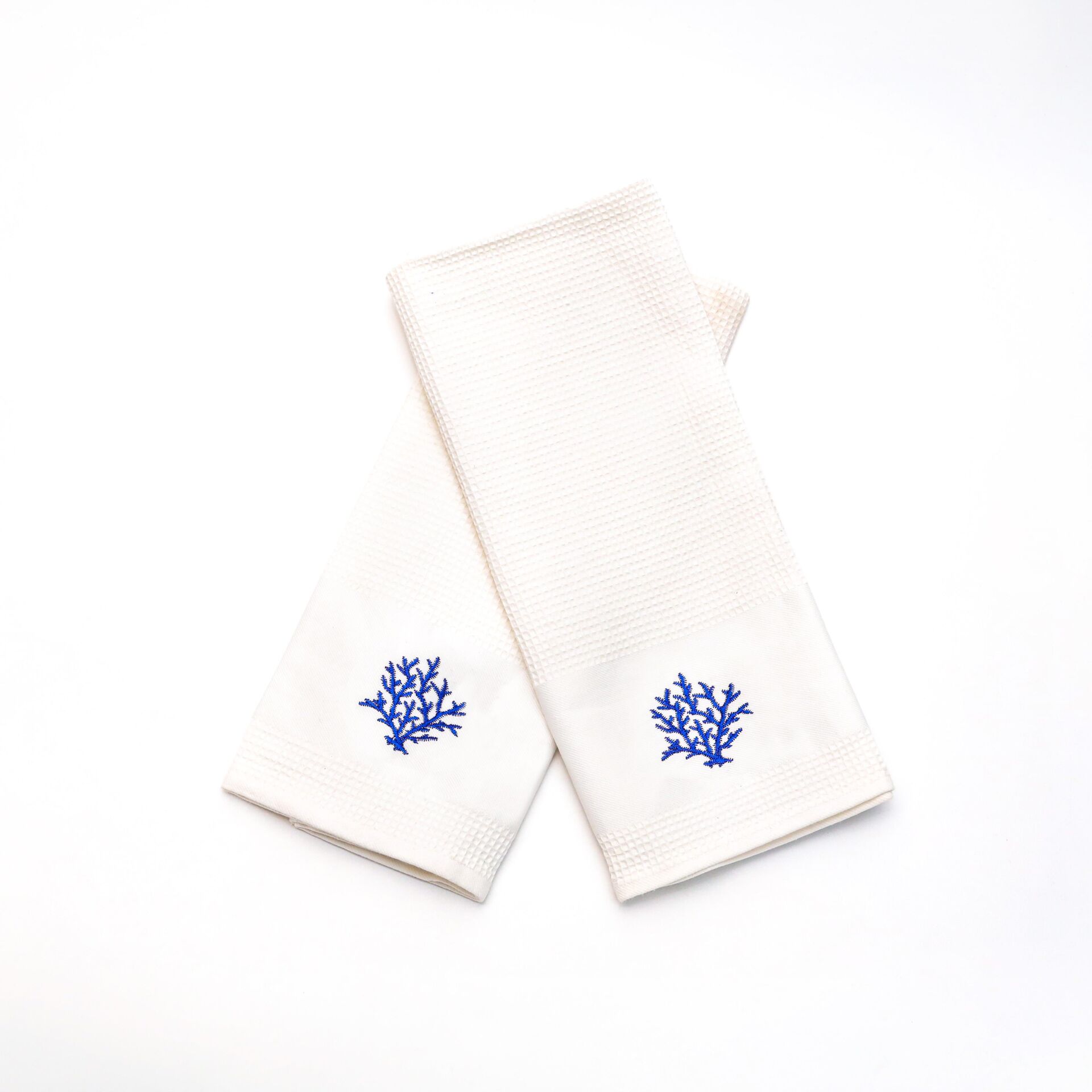 2'li Mavi Coral Nakışlı Kurulama Bezi Seti